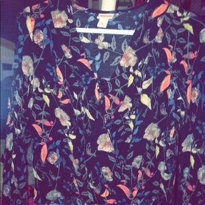 Black blouse top with colored leaves